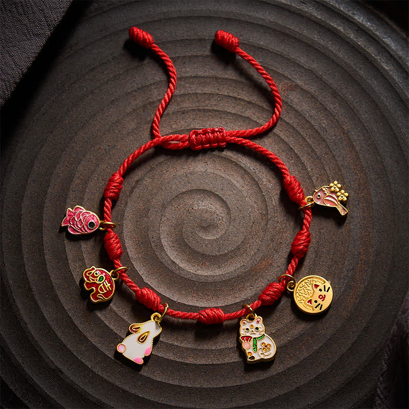 Buddha Stones Handmade Seven-Knot Red String Koi Fish Elephant Rabbit Cat Purple Magpie Luck Bracelet - image 9