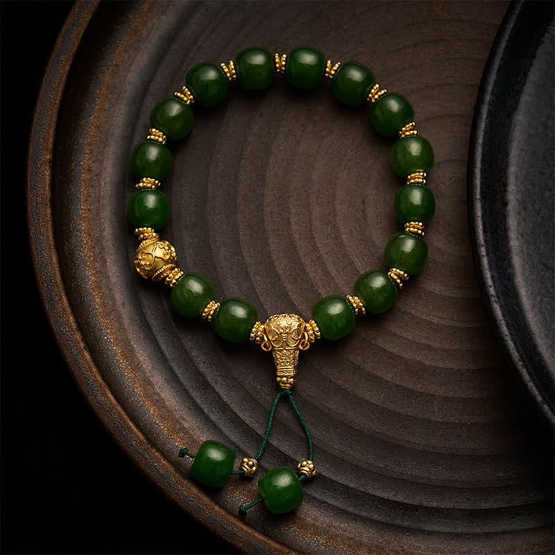 Buddha Stones Cyan Jade Harmony Golden Accent Bracelet - 9*10mm Cyan Jade - image 0