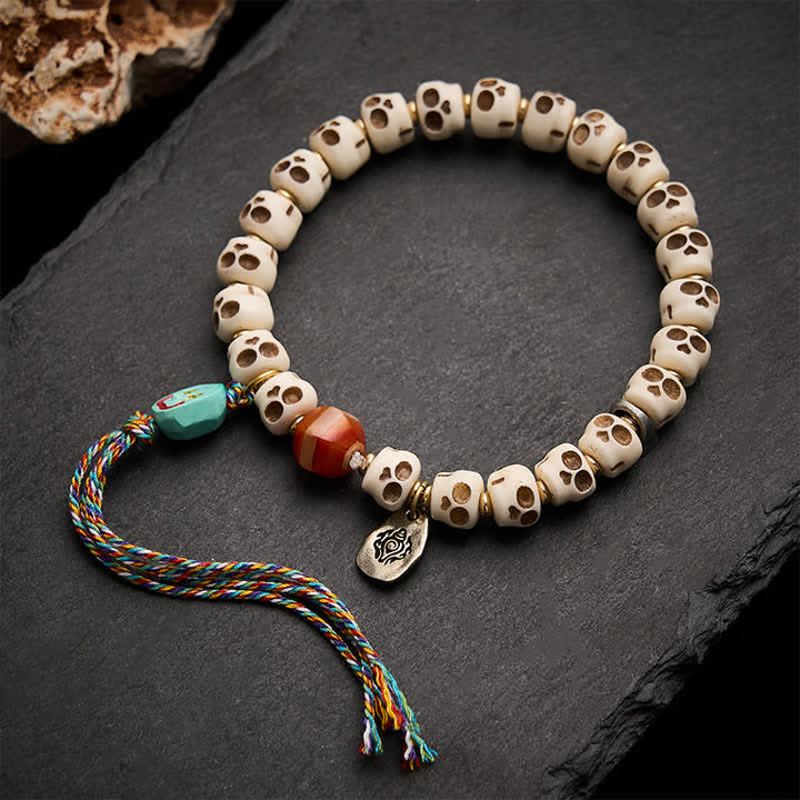 Buddha Stones Tibetan Bone Beads Lord of the Corpse Forest Skull Pattern Grounding Bracelet - image 2