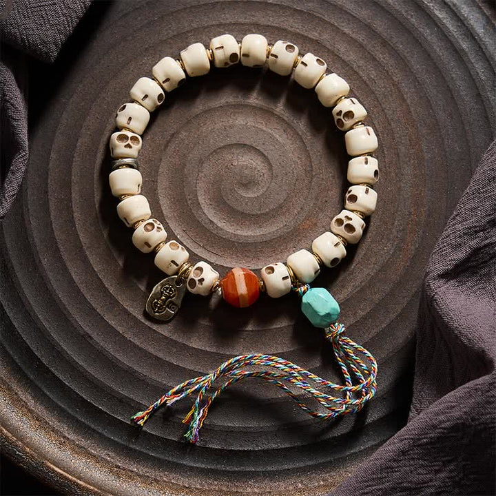 Buddha Stones Tibetan Bone Beads Lord of the Corpse Forest Skull Pattern Grounding Bracelet - image 1