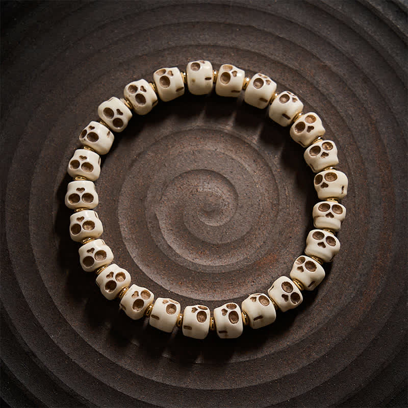 Buddha Stones Tibetan Bone Beads Lord of the Corpse Forest Skull Pattern for Protection and Courage Bracelet - image 1