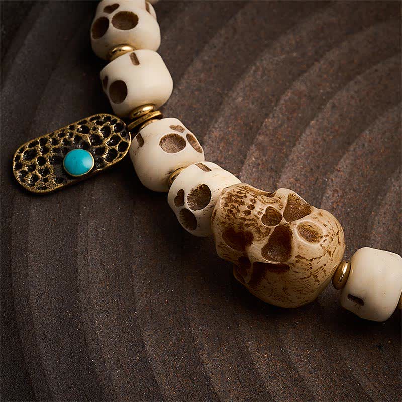 Buddha Stones Hand-Carved Bone Beads Lord of the Corpse Forest Skull Pattern Strength and Change Tibetan Bracelet - image 4