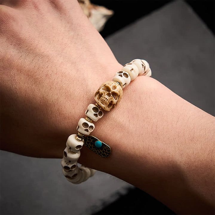 Buddha Stones Hand-Carved Bone Beads Lord of the Corpse Forest Skull Pattern Strength and Change Tibetan Bracelet - image 3