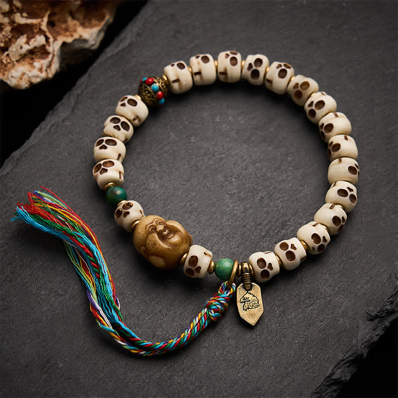Buddha Stones Tibetan Bone Beads Lord of the Corpse Forest Skull Pattern Strength and Change Bracelet - image 2
