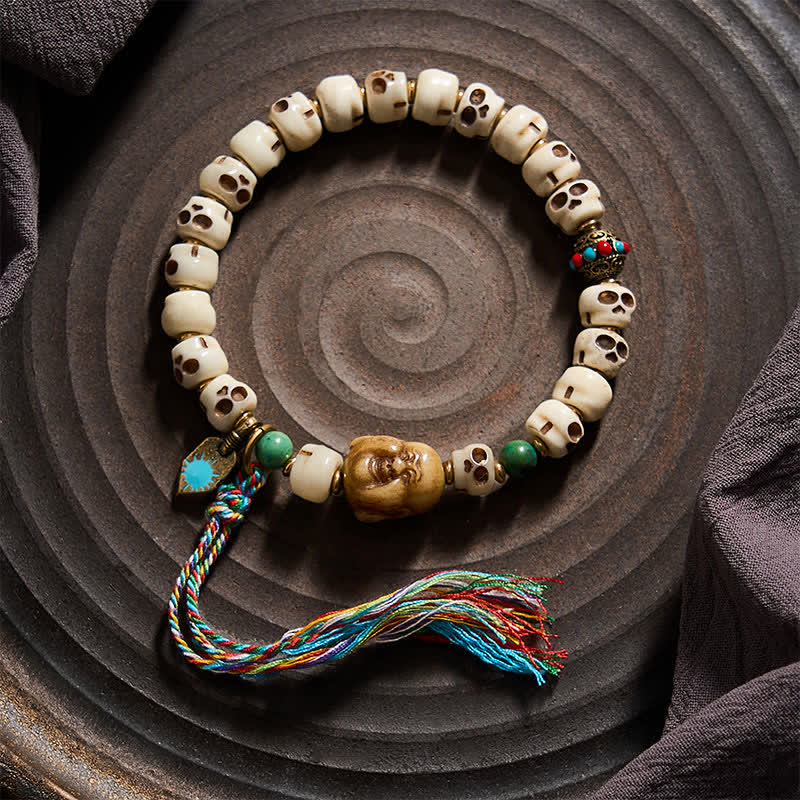 Buddha Stones Tibetan Bone Beads Lord of the Corpse Forest Skull Pattern Strength and Change Bracelet - image 1