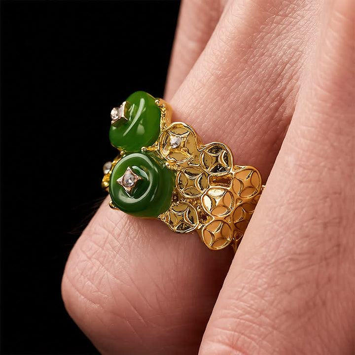 Buddha Stones Green Peace Buckle Safety Vintage Alloy Coin Accent Ring - image 3
