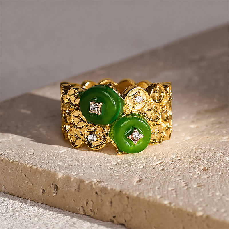 Buddha Stones Green Peace Buckle Safety Vintage Alloy Coin Accent Ring - Peace Buckle (US6) - image 0