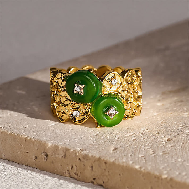 Buddha Stones Green Peace Buckle Safety Vintage Alloy Coin Accent Ring - Peace Buckle (US6) - image 0
