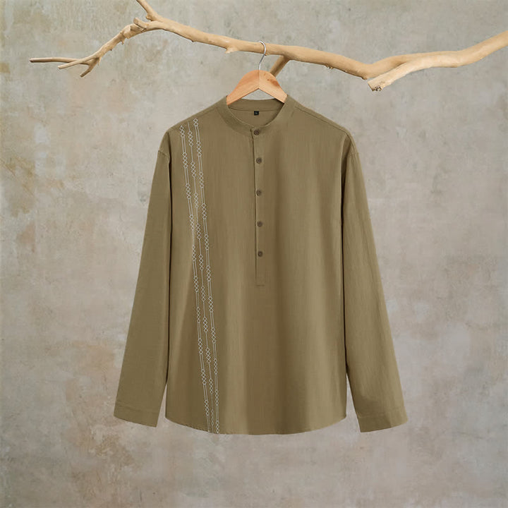 Buddha Stones Spring Summer Casual Tang Style Geometric Cotton Men's Long Sleeve Shirts - image 15