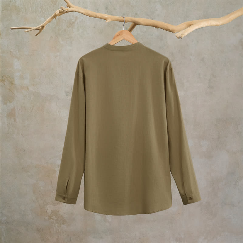 Buddha Stones Spring Summer Casual Tang Style Geometric Cotton Men's Long Sleeve Shirts - image 16