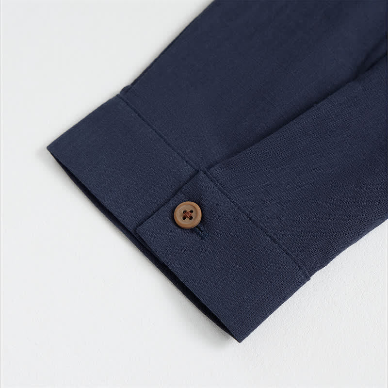 Buddha Stones Spring Summer Casual Tang Style Geometric Cotton Men's Long Sleeve Shirts - image 5