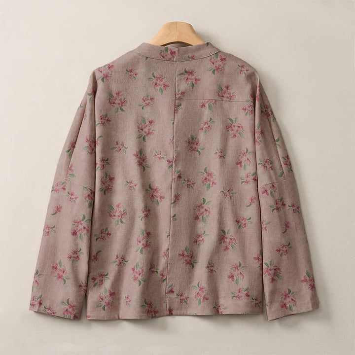 Buddha Stones Fall Vintage Tang Style Frog Button Floral Women's Jacket With Pockets - image 9