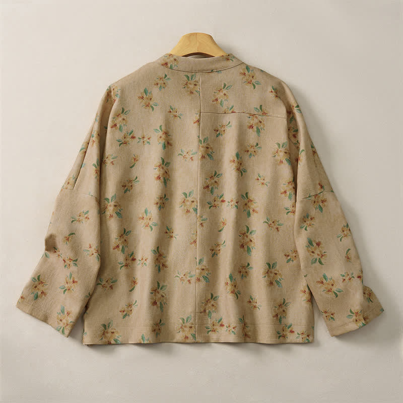 Buddha Stones Fall Vintage Tang Style Frog Button Floral Women's Jacket With Pockets - image 1