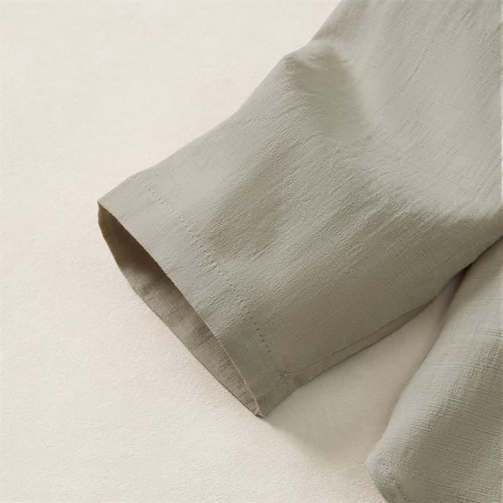 Buddha Stones Spring Fall Casual Tang Style Mandarin Collar Solid Cotton Men's Long Sleeve Shirts - image 14