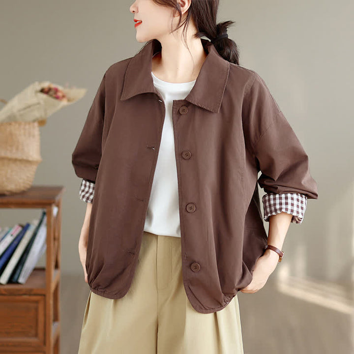 Buddha Stones Fall Casual Vintage Button-Up Solid Checkered Pattern Women's Jacket With Pockets - Sienna - US14, UK/AU18, EU46 (2XL) - image 0