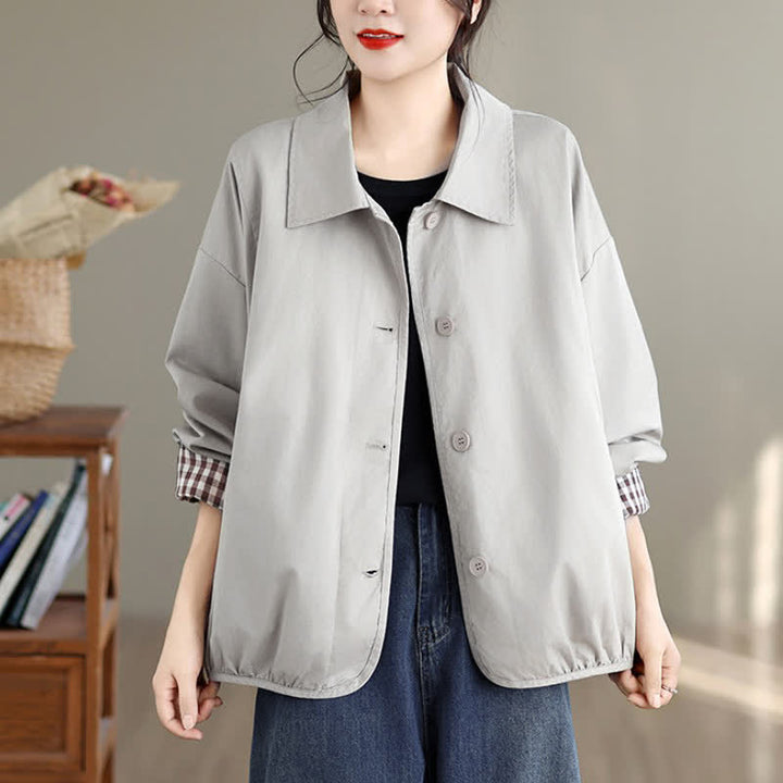 Buddha Stones Fall Casual Vintage Button-Up Solid Checkered Pattern Women's Jacket With Pockets - image 26