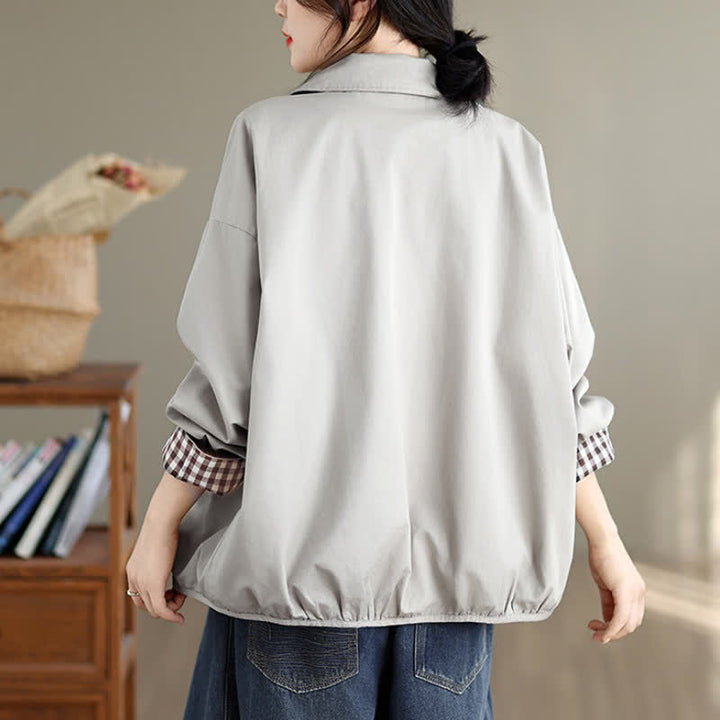 Buddha Stones Fall Casual Vintage Button-Up Solid Checkered Pattern Women's Jacket With Pockets - image 24