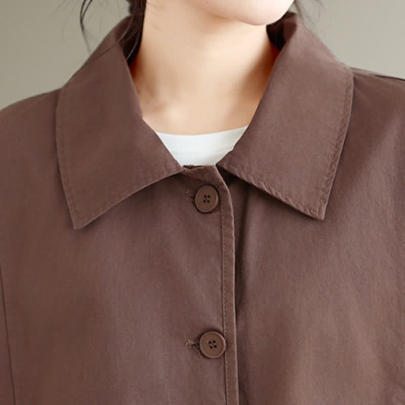 Buddha Stones Fall Casual Vintage Button-Up Solid Checkered Pattern Women's Jacket With Pockets - image 7