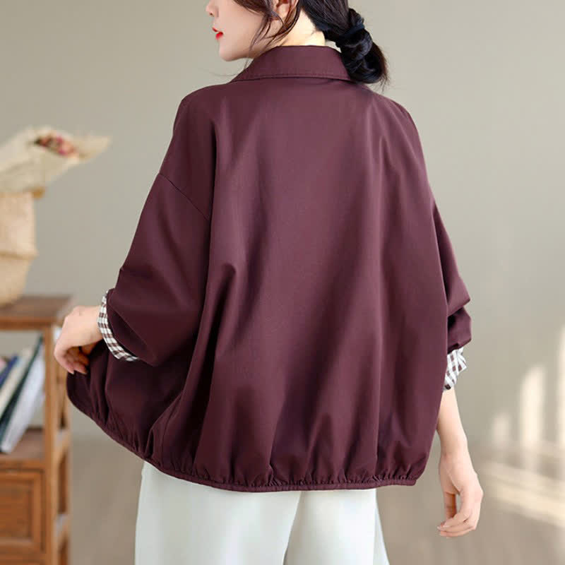 Buddha Stones Fall Casual Vintage Button-Up Solid Checkered Pattern Women's Jacket With Pockets - image 16
