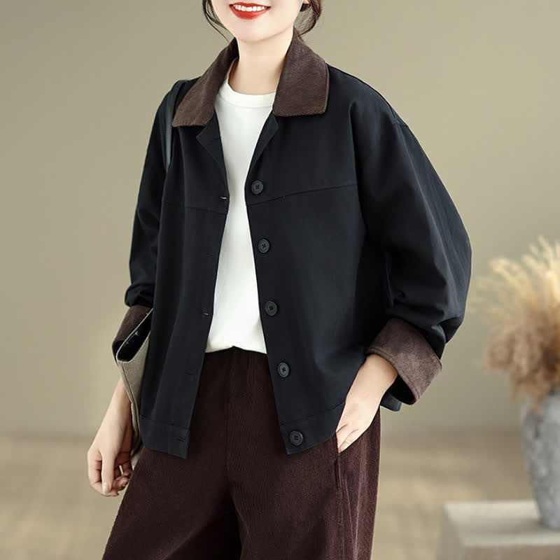 Buddha Stones Fall Casual Vintage Contrast Trim Design Button-Up Solid Women's Jacket - image 1