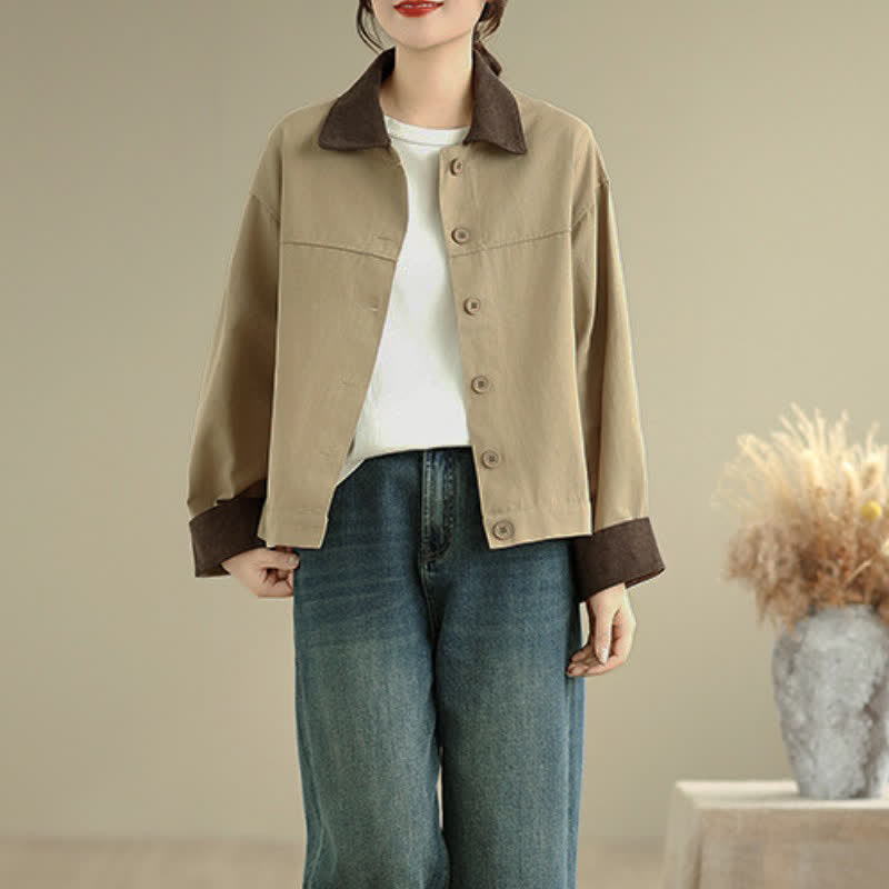 Buddha Stones Fall Casual Vintage Contrast Trim Design Button-Up Solid Women's Jacket - image 11
