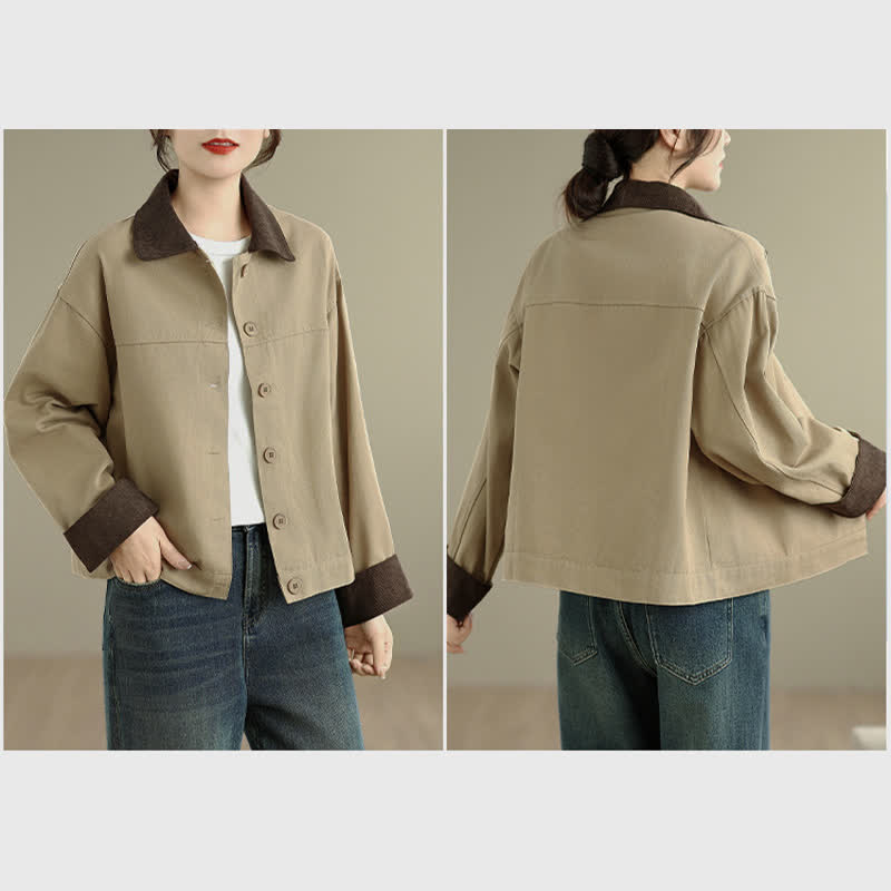 Buddha Stones Fall Casual Vintage Contrast Trim Design Button-Up Solid Women's Jacket - image 13