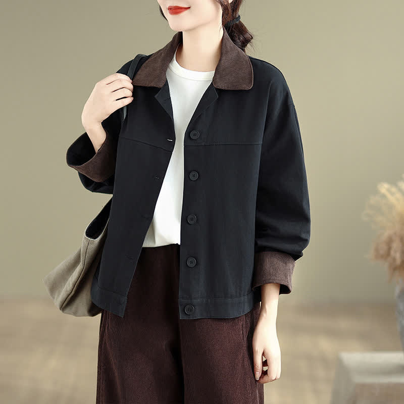 Buddha Stones Fall Casual Vintage Contrast Trim Design Button-Up Solid Women's Jacket - image 4