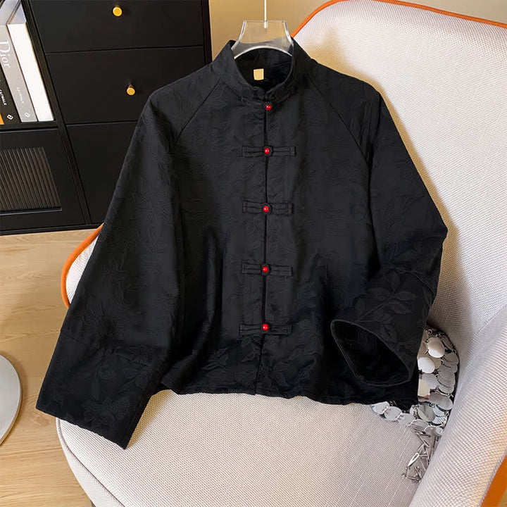 Buddha Stones Fall Vintage Tang Style Frog Button Floral Leaves Cotton Cropped Women's Long Sleeve Shirts - image 10