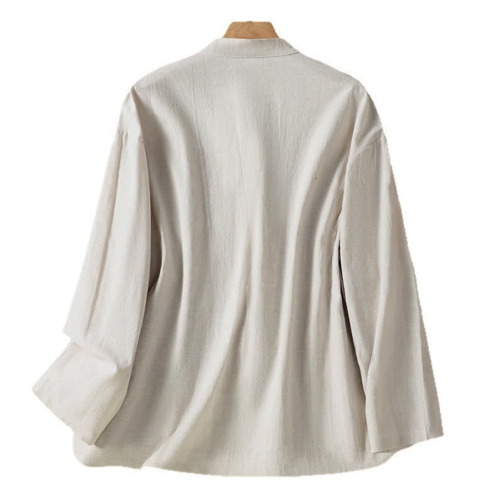 Buddha Stones Fall Vintage Tang Style Frog Button Mandarin Collar Solid Women's Long Sleeve Shirts With Pockets - image 7