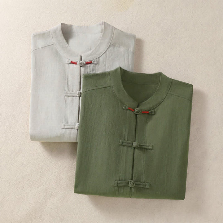 Buddha Stones Fall Vintage Tang Style Frog Button Mandarin Collar Solid Women's Long Sleeve Shirts With Pockets - image 15