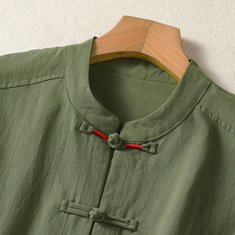 Buddha Stones Fall Vintage Tang Style Frog Button Mandarin Collar Solid Women's Long Sleeve Shirts With Pockets - image 2