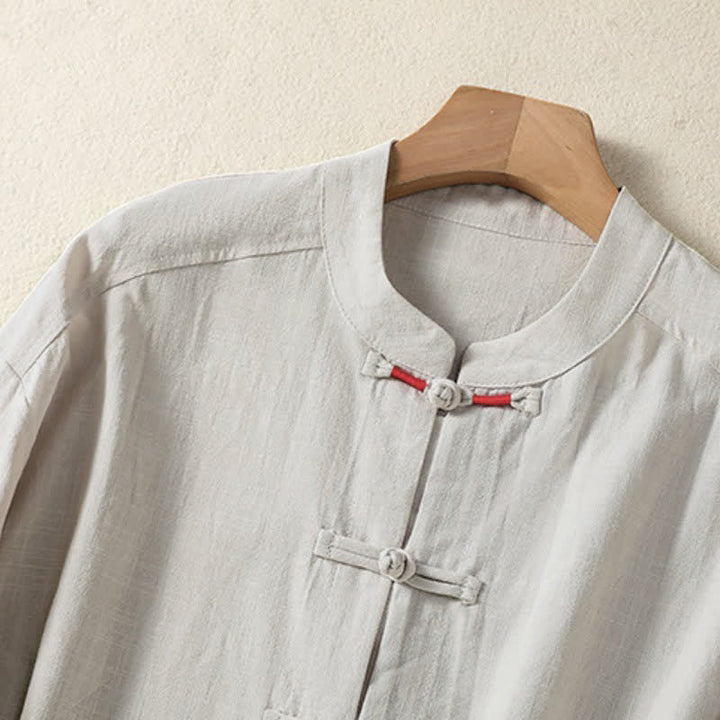 Buddha Stones Fall Vintage Tang Style Frog Button Mandarin Collar Solid Women's Long Sleeve Shirts With Pockets - image 8