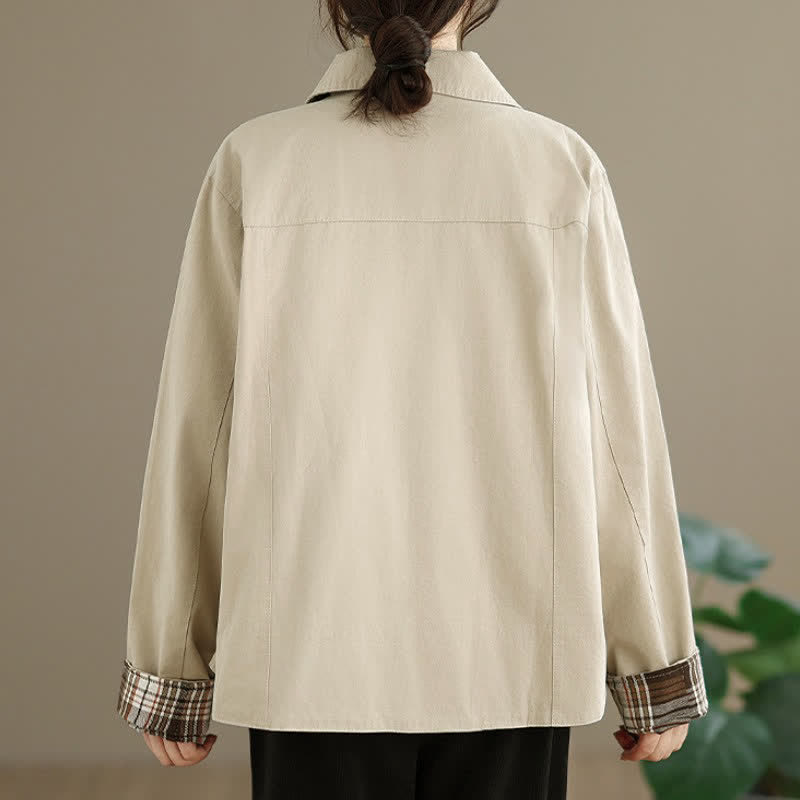 Buddha Stones Fall Basic Minimalist Solid Women's Jackets With Patch Pockets - image 4