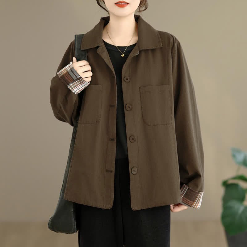 Buddha Stones Fall Basic Minimalist Solid Women's Jackets With Patch Pockets - image 10