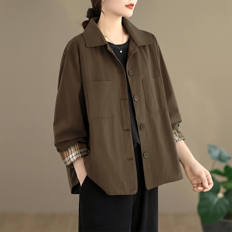 Buddha Stones Fall Basic Minimalist Solid Women's Jackets With Patch Pockets - image 11