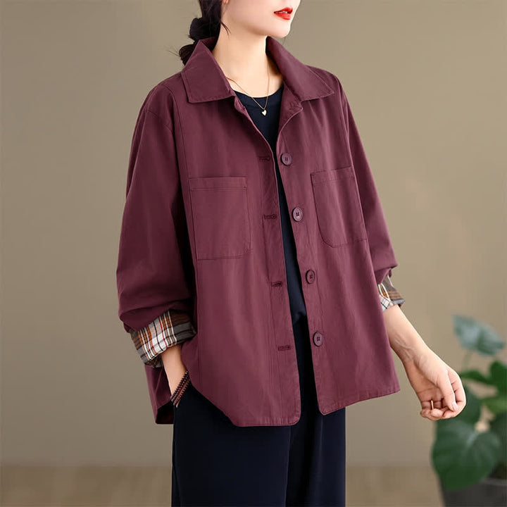 Buddha Stones Fall Basic Minimalist Solid Women's Jackets With Patch Pockets - image 17