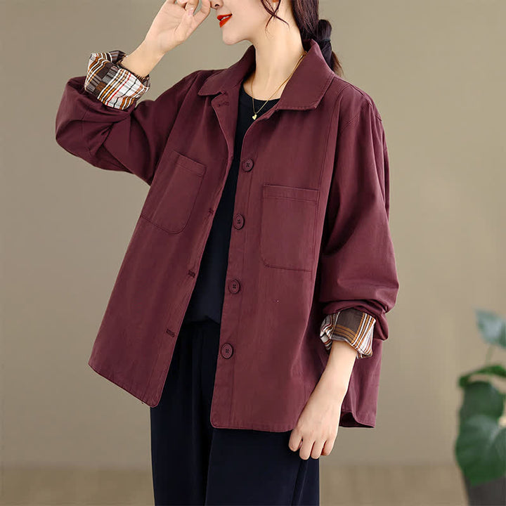 Buddha Stones Fall Basic Minimalist Solid Women's Jackets With Patch Pockets - image 18