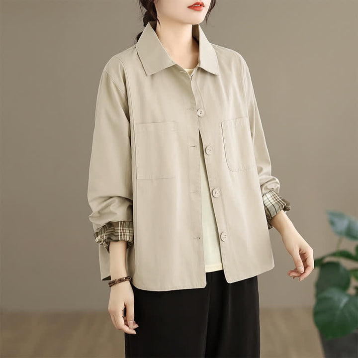 Buddha Stones Fall Basic Minimalist Solid Women's Jackets With Patch Pockets - image 2