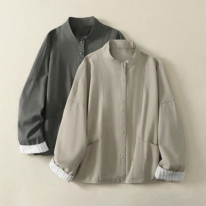 Buddha Stones Fall Winter Casual Minimalist Mandarin Collar Solid Cropped Women's Jacket With Pockets - image 14