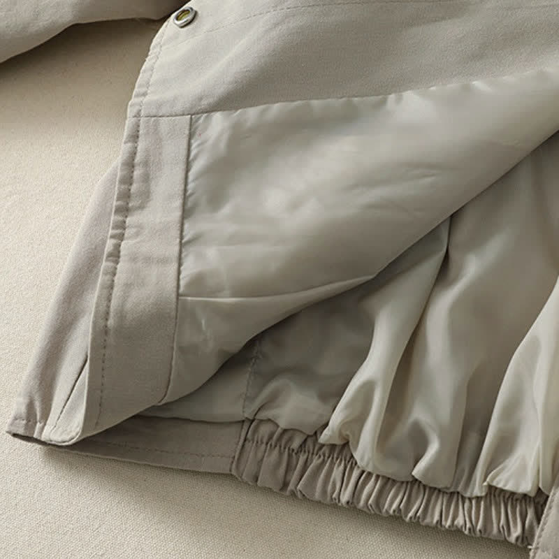 Buddha Stones Fall Winter Casual Minimalist Mandarin Collar Solid Cropped Women's Jacket With Pockets - image 9