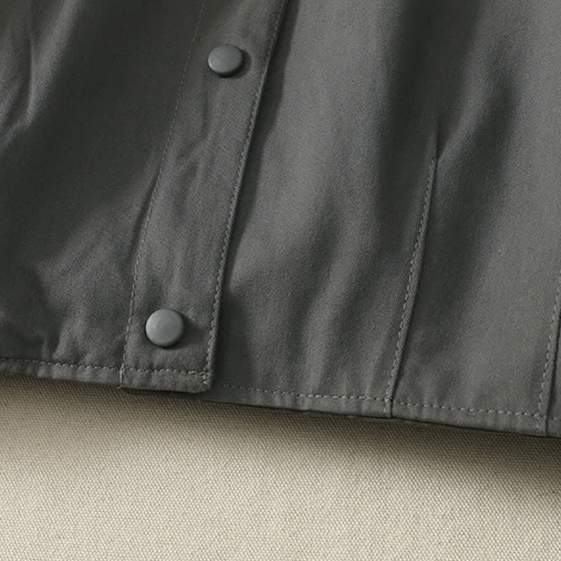 Buddha Stones Fall Winter Casual Minimalist Mandarin Collar Solid Cropped Women's Jacket With Pockets - image 3