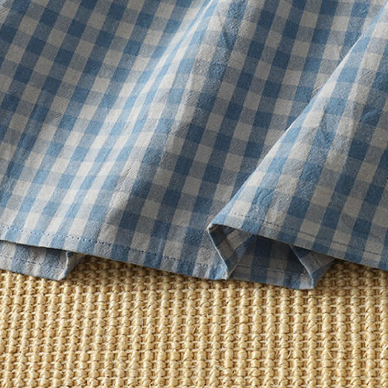 Buddha Stones Spring Fall Casual Vintage Blue and White Plaid Crew Neck Women's Long Sleeve Dress With Pockets - image 7
