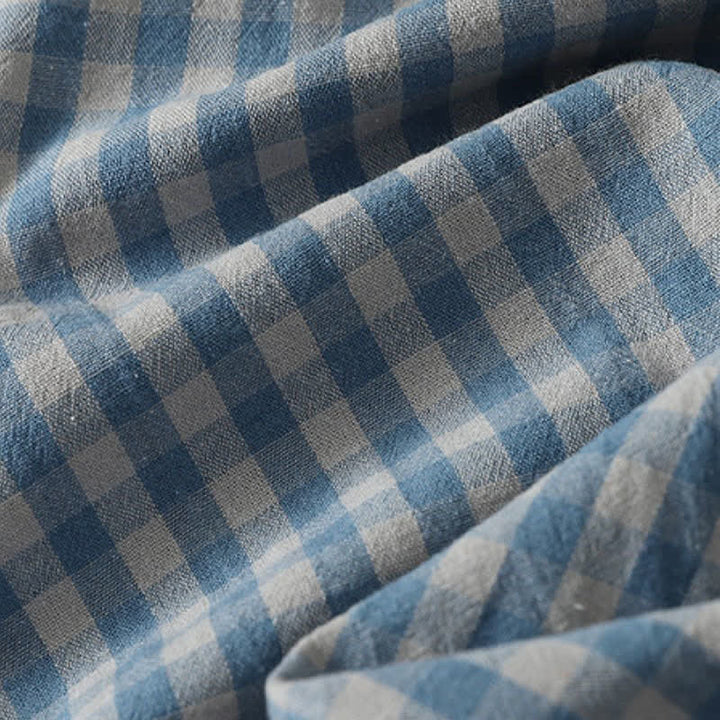 Buddha Stones Spring Fall Casual Vintage Blue and White Plaid Crew Neck Women's Long Sleeve Dress With Pockets - image 8