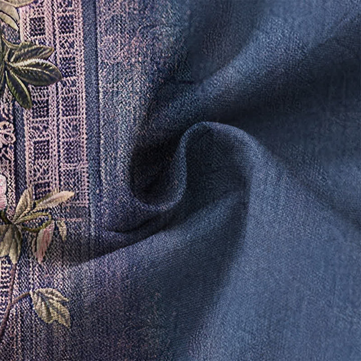 Buddha Stones Cotton Vintage Floral Vine Pattern V-Neck Buttons Men's Long Sleeve Shirts - image 13