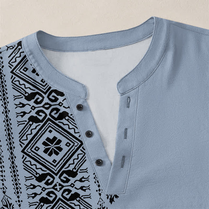 Buddha Stones Cotton Bohemian Square Geometric Pattern V-Neck Buttons Men's Long Sleeve Shirts - image 11