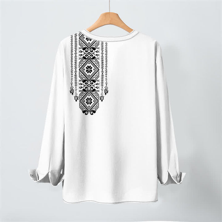 Buddha Stones Cotton Bohemian Square Geometric Pattern V-Neck Buttons Men's Long Sleeve Shirts - image 17