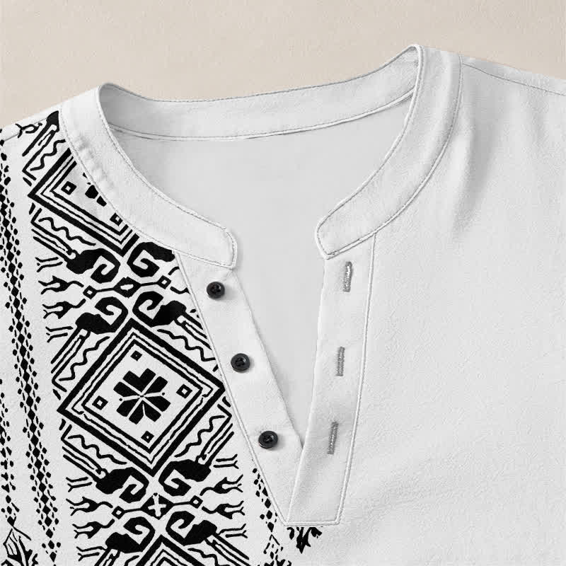 Buddha Stones Cotton Bohemian Square Geometric Pattern V-Neck Buttons Men's Long Sleeve Shirts - image 18