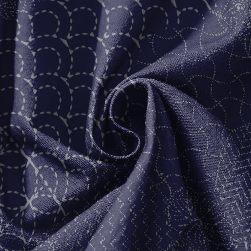Buddha Stones Pure Cotton Geometric Wave Pattern Drawstring Men's Harem Pants With Pockets - image 11