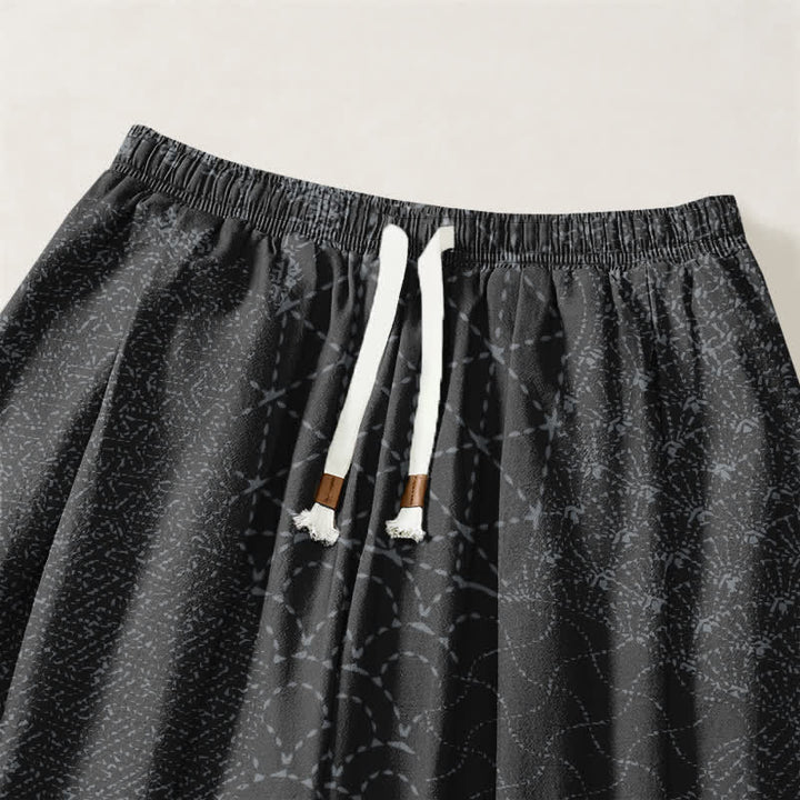 Buddha Stones Pure Cotton Geometric Wave Pattern Drawstring Men's Harem Pants With Pockets - image 15