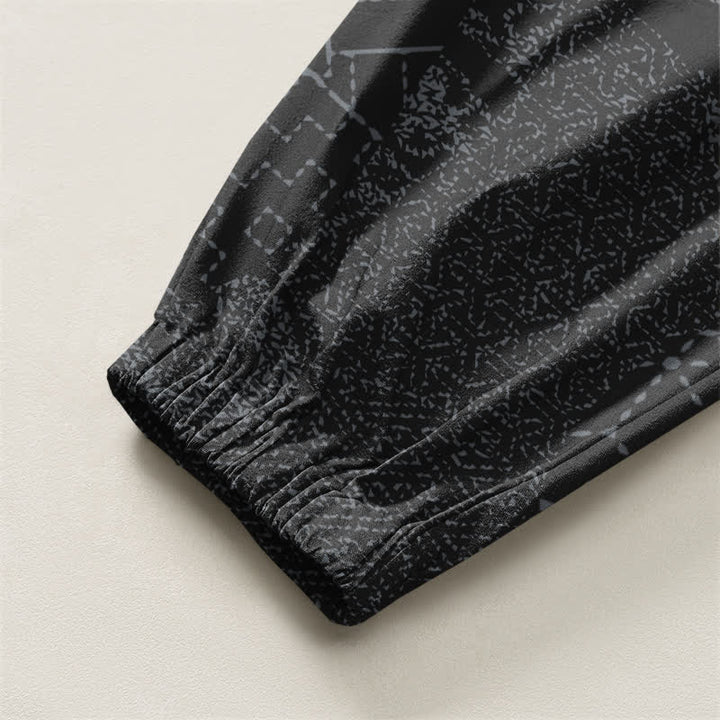 Buddha Stones Pure Cotton Geometric Wave Pattern Drawstring Men's Harem Pants With Pockets - image 16